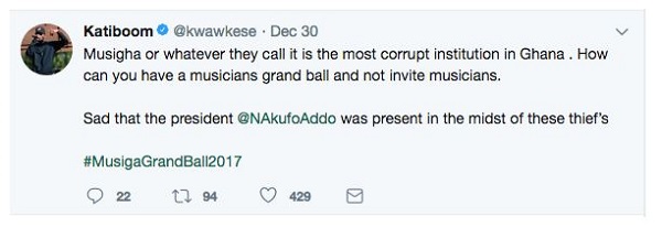 Sad President Akufo-Addo was amidst the thieves - Kwaw Kese