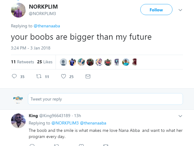 Your boobs are bigger than my future - Fan tweet to Nana Aba