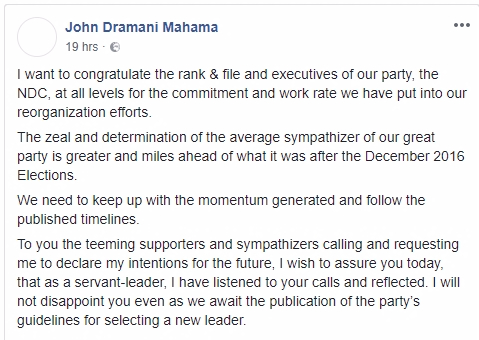 Mahama declares intention to contest 2020 polls