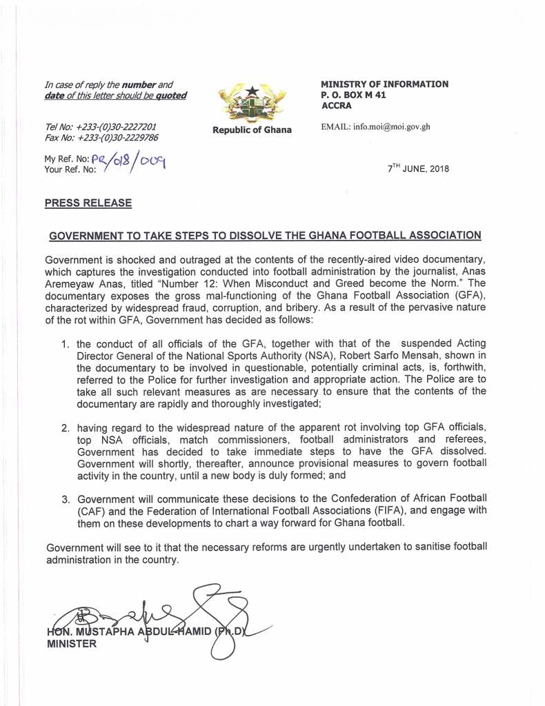 Ghana Football Association (GFA) dissolved